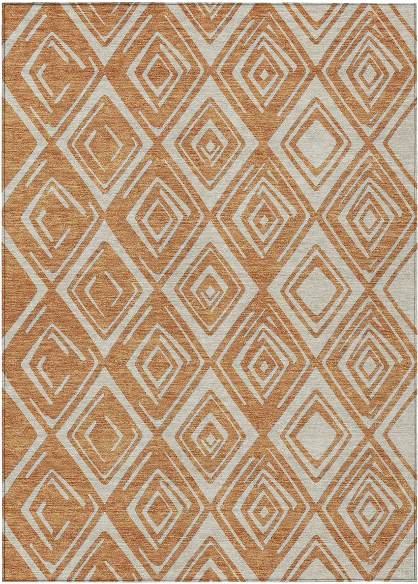 Orange And Ivory Geometric Washable Indoor Outdoor Area Rug Photo 2