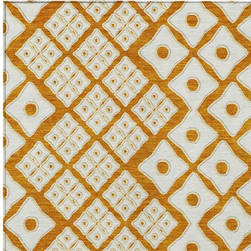 Orange And Ivory Geometric Washable Indoor Outdoor Area Rug Photo 6