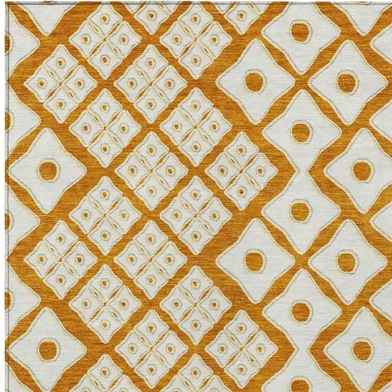 Orange And Ivory Geometric Washable Indoor Outdoor Area Rug Photo 6