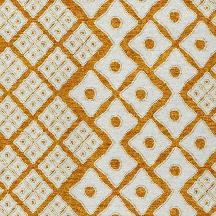 Orange And Ivory Geometric Washable Indoor Outdoor Area Rug Photo 6