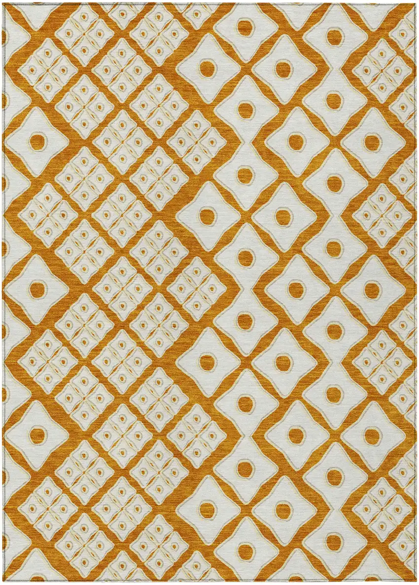 Orange And Ivory Geometric Washable Indoor Outdoor Area Rug Photo 2