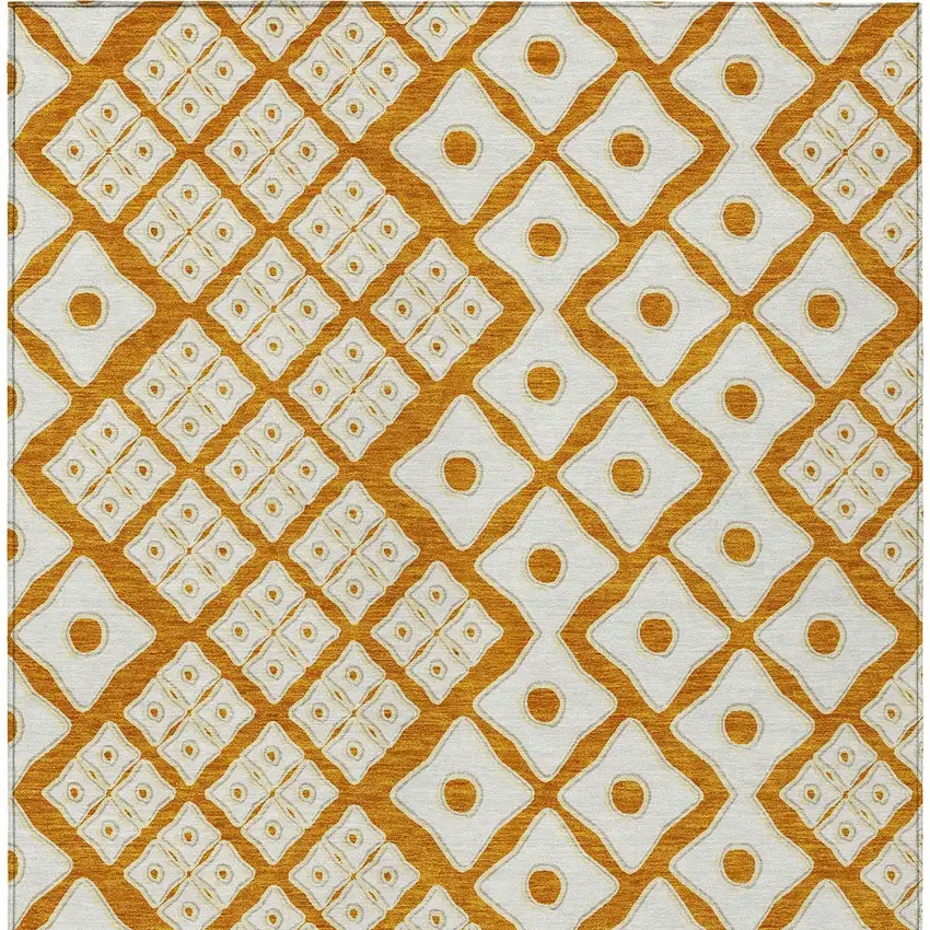 Orange And Ivory Geometric Washable Indoor Outdoor Area Rug Photo 8