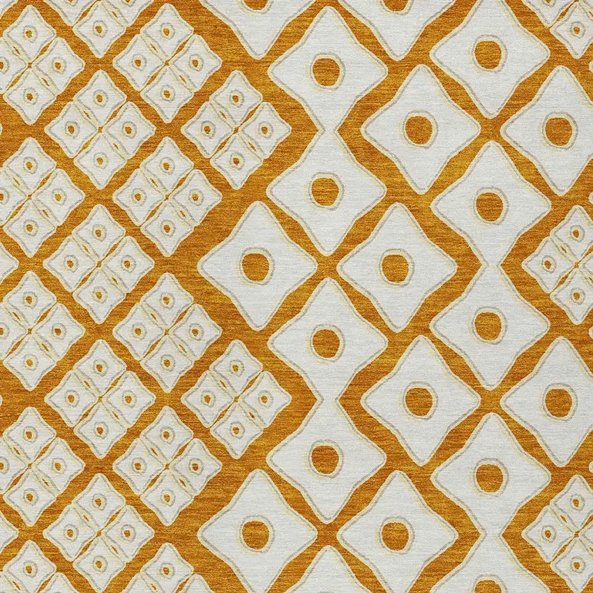 Orange And Ivory Geometric Washable Indoor Outdoor Area Rug Photo 6
