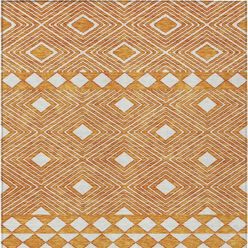Orange And Ivory Geometric Washable Indoor Outdoor Area Rug Photo 8