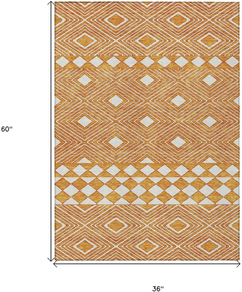 Orange And Ivory Geometric Washable Indoor Outdoor Area Rug Photo 3