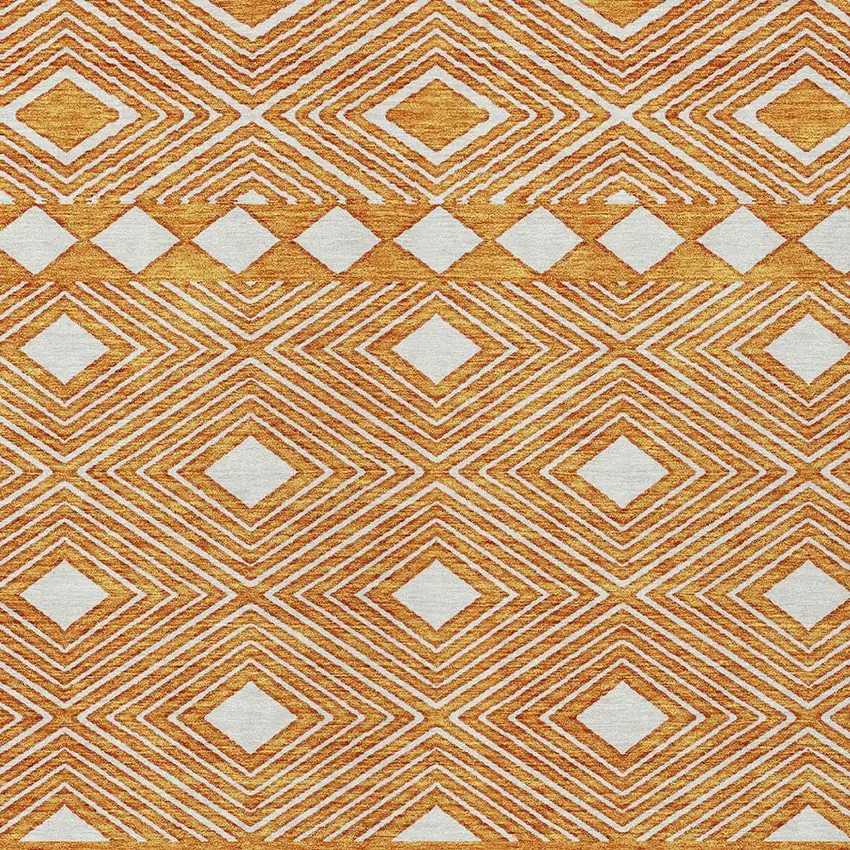 Orange And Ivory Geometric Washable Indoor Outdoor Area Rug Photo 6