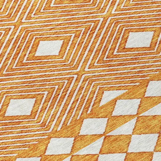 Orange And Ivory Geometric Washable Indoor Outdoor Area Rug Photo 6