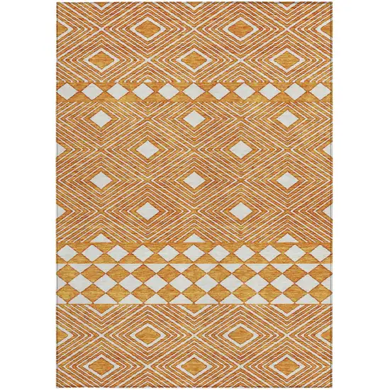 Orange And Ivory Geometric Washable Indoor Outdoor Area Rug Photo 8