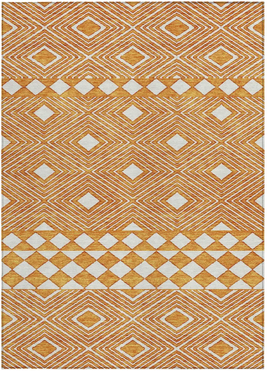 Orange And Ivory Geometric Washable Indoor Outdoor Area Rug Photo 8