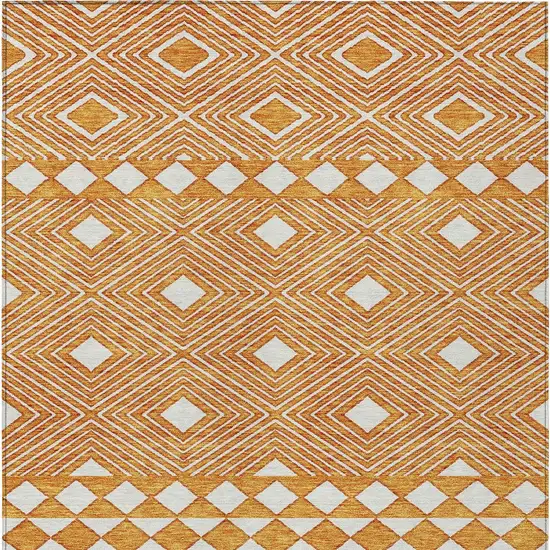 Orange And Ivory Geometric Washable Indoor Outdoor Area Rug Photo 7