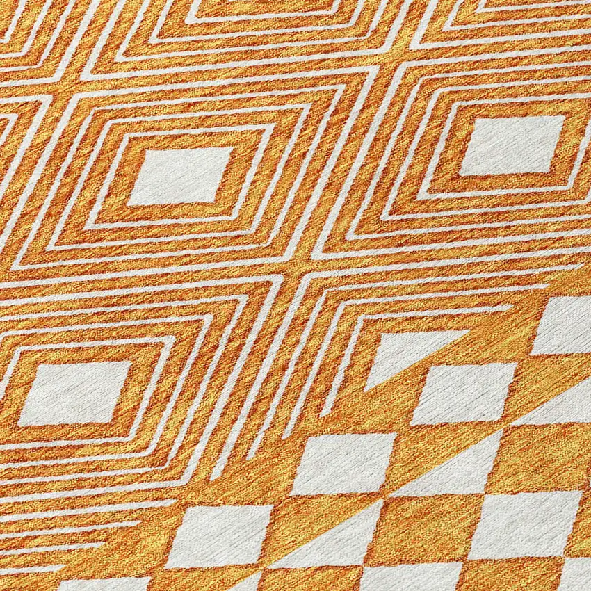 Orange And Ivory Geometric Washable Indoor Outdoor Area Rug Photo 7