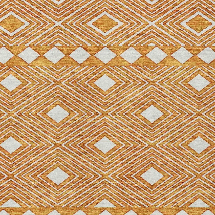 Orange And Ivory Geometric Washable Indoor Outdoor Area Rug Photo 6