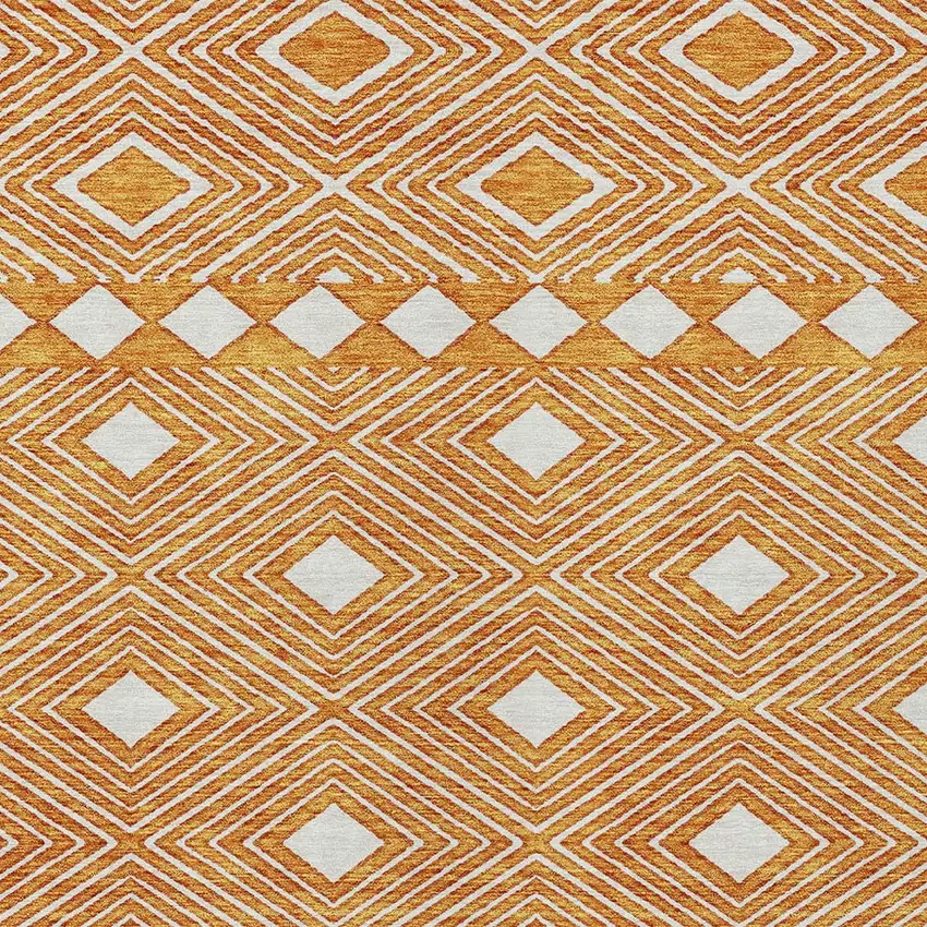 Orange And Ivory Geometric Washable Indoor Outdoor Area Rug Photo 6