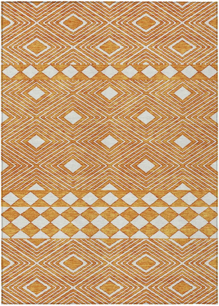 Orange And Ivory Geometric Washable Indoor Outdoor Area Rug Photo 2