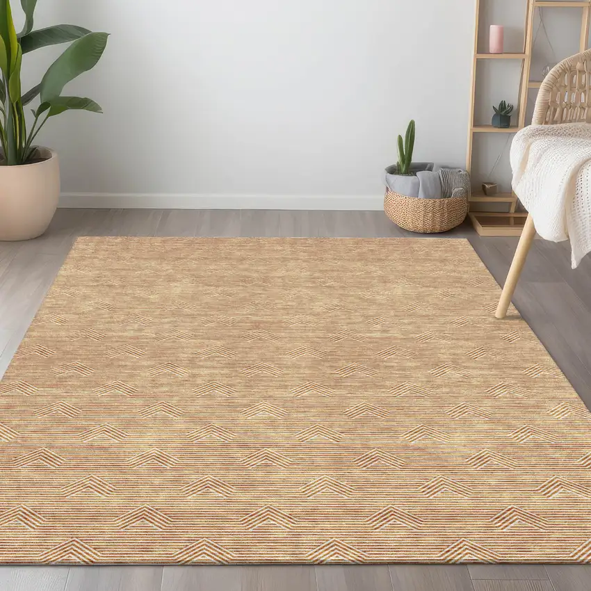 Orange And Ivory Geometric Washable Indoor Outdoor Area Rug Photo 9