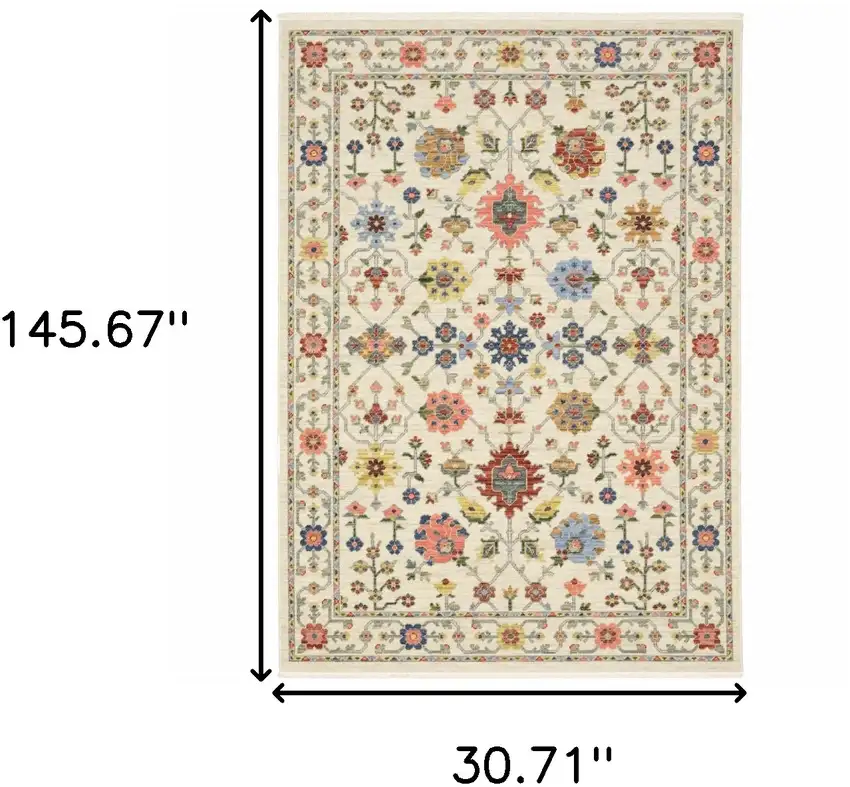 Orange And Ivory Oriental Power Loom Runner Rug With Fringe Photo 8