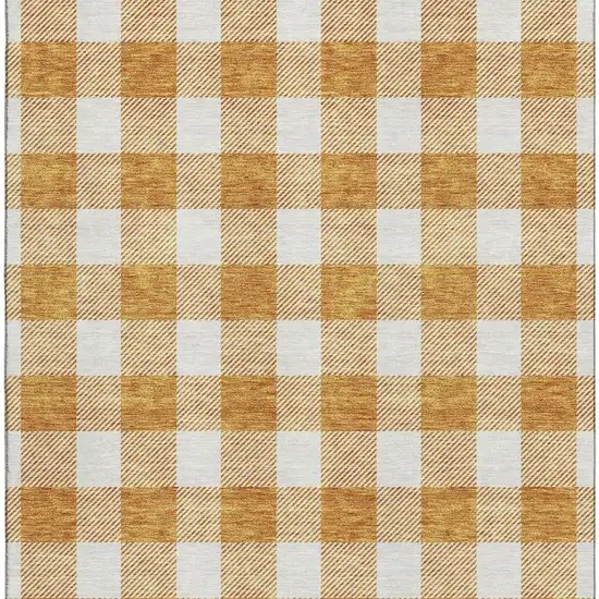 Orange And Ivory Plaid Washable Area Rug With UV Protection Photo 2