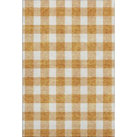 Orange And Ivory Plaid Washable Area Rug With UV Protection Photo 1