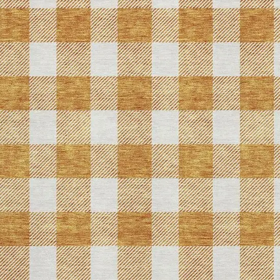 Orange And Ivory Plaid Washable Area Rug With UV Protection Photo 2