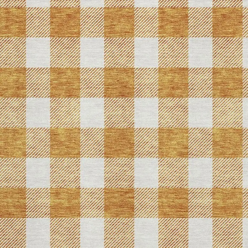 Orange And Ivory Plaid Washable Area Rug With UV Protection Photo 2