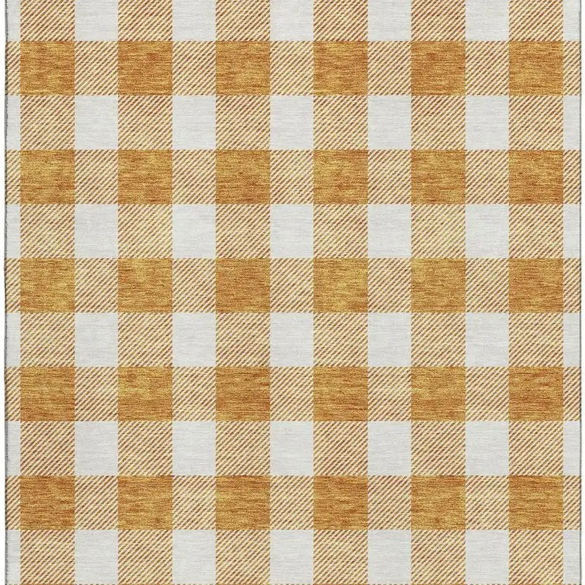 Orange And Ivory Plaid Washable Area Rug With UV Protection Photo 3