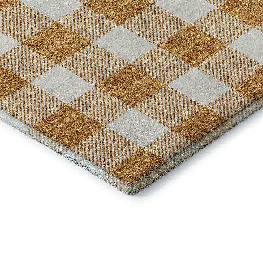 Orange And Ivory Plaid Washable Area Rug With UV Protection Photo 7