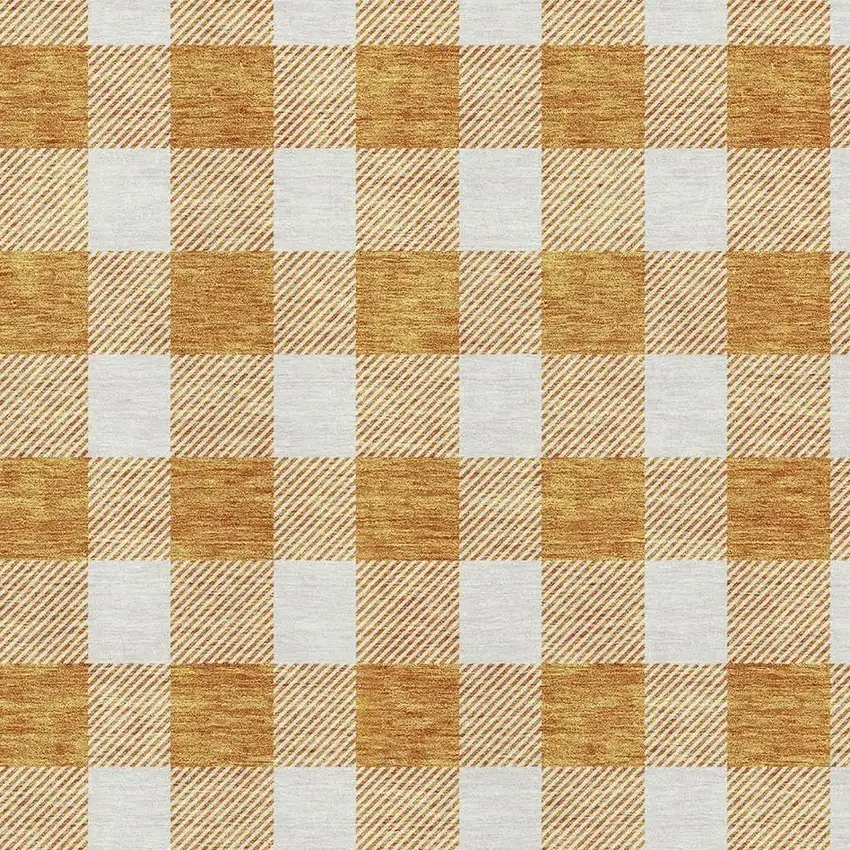 Orange And Ivory Plaid Washable Area Rug With UV Protection Photo 2