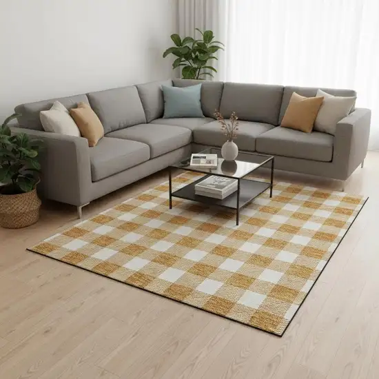 Orange And Ivory Plaid Washable Area Rug With UV Protection Photo 2