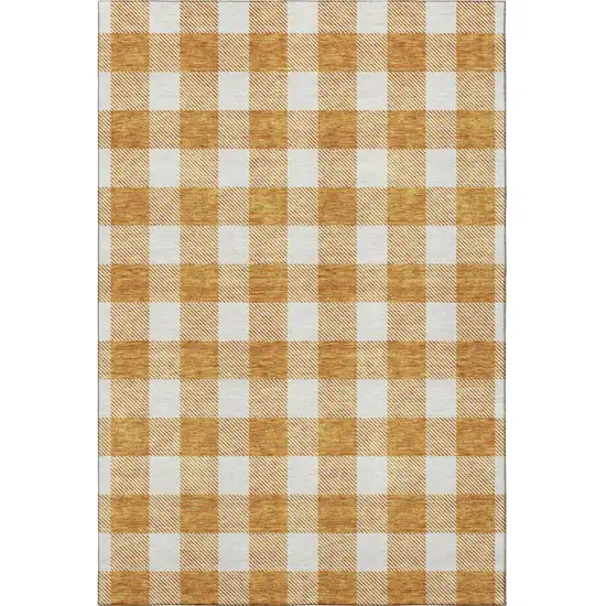 Orange And Ivory Plaid Washable Area Rug With UV Protection Photo 2