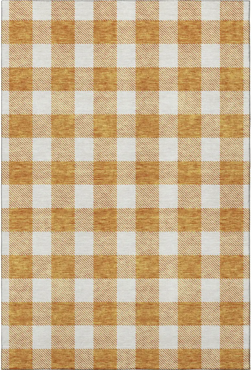 Orange And Ivory Plaid Washable Area Rug With UV Protection Photo 2