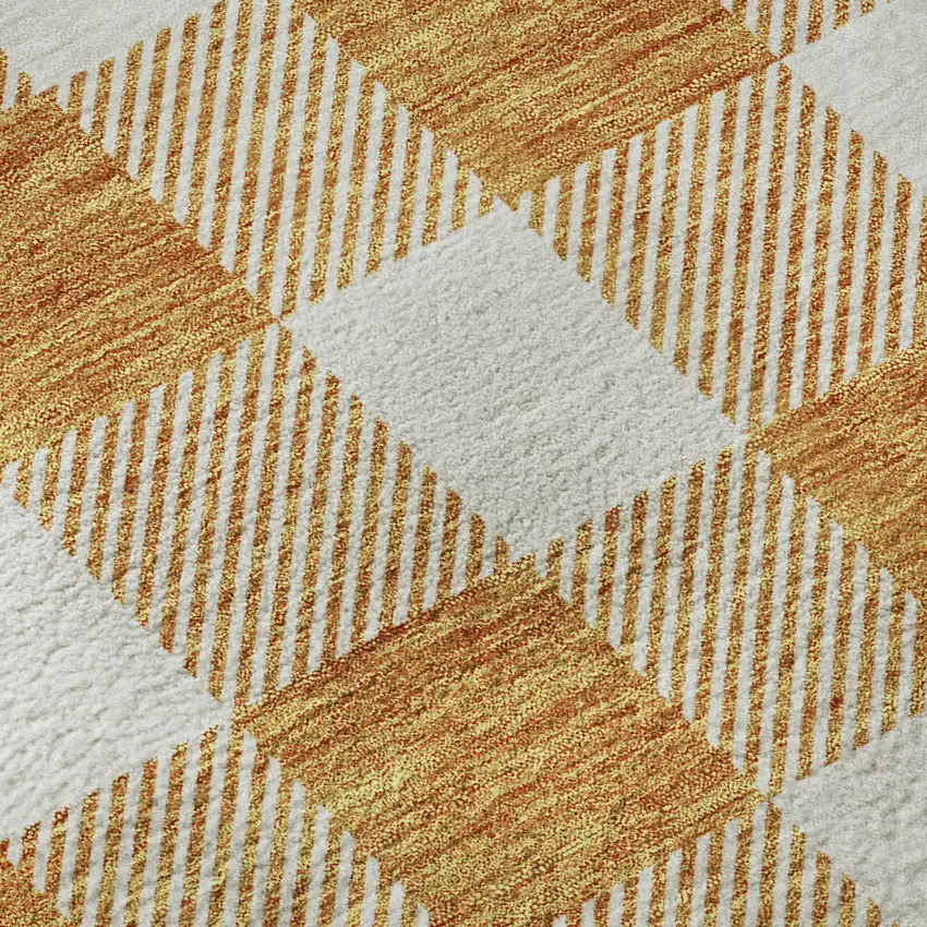Orange And Ivory Plaid Washable Area Rug With UV Protection Photo 8