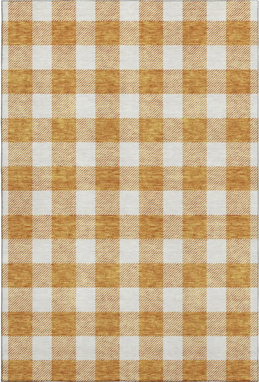 Orange And Ivory Plaid Washable Area Rug With UV Protection Photo 1