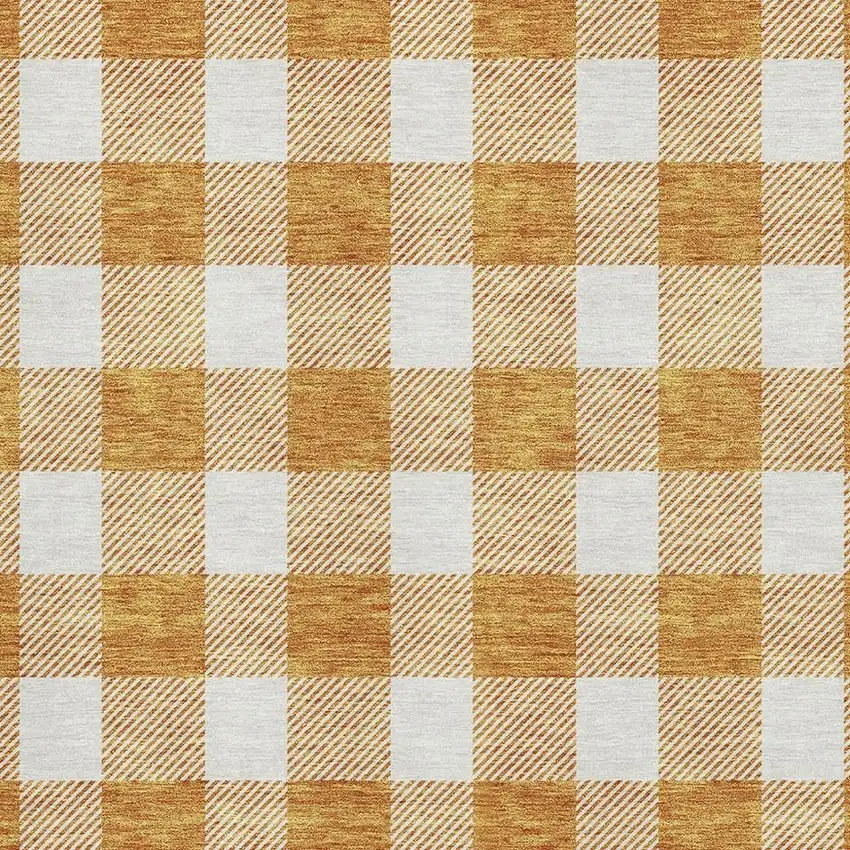 Orange And Ivory Plaid Washable Area Rug With UV Protection Photo 2