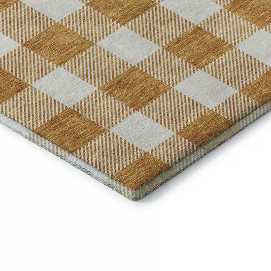 Orange And Ivory Plaid Washable Area Rug With UV Protection Photo 7