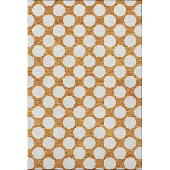 Orange And Ivory Polka Dot Washable Area Rug With UV Protection Photo 4