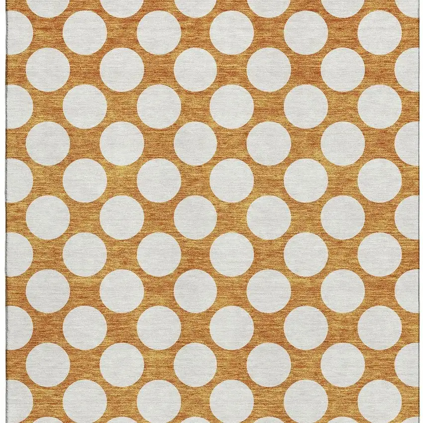 Orange And Ivory Polka Dot Washable Area Rug With UV Protection Photo 4