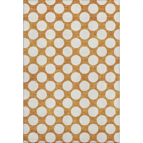 Orange And Ivory Polka Dot Washable Area Rug With UV Protection Photo 2