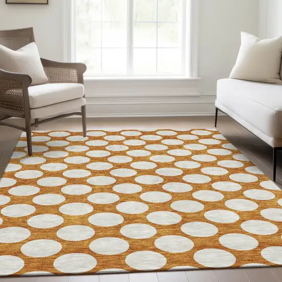 Orange And Ivory Polka Dot Washable Area Rug With UV Protection Photo 6