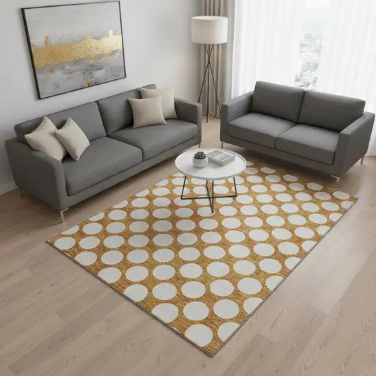 Orange And Ivory Polka Dot Washable Area Rug With UV Protection Photo 2
