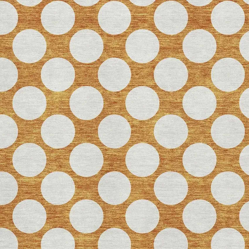 Orange And Ivory Polka Dot Washable Area Rug With UV Protection Photo 3