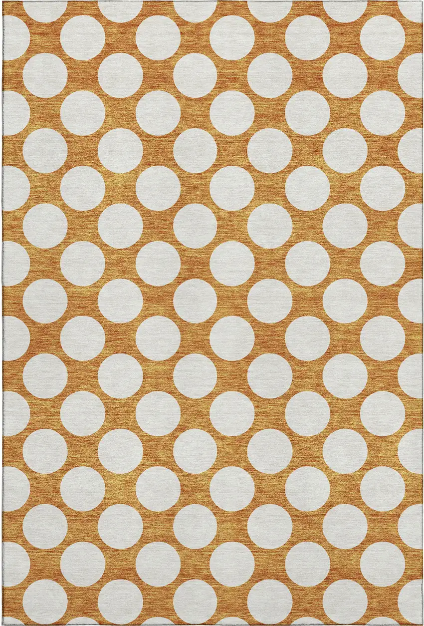 Orange And Ivory Polka Dot Washable Area Rug With UV Protection Photo 1