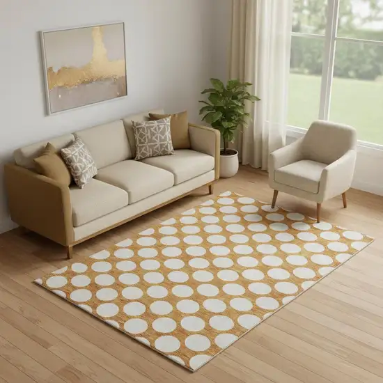 Orange And Ivory Polka Dot Washable Area Rug With UV Protection Photo 1
