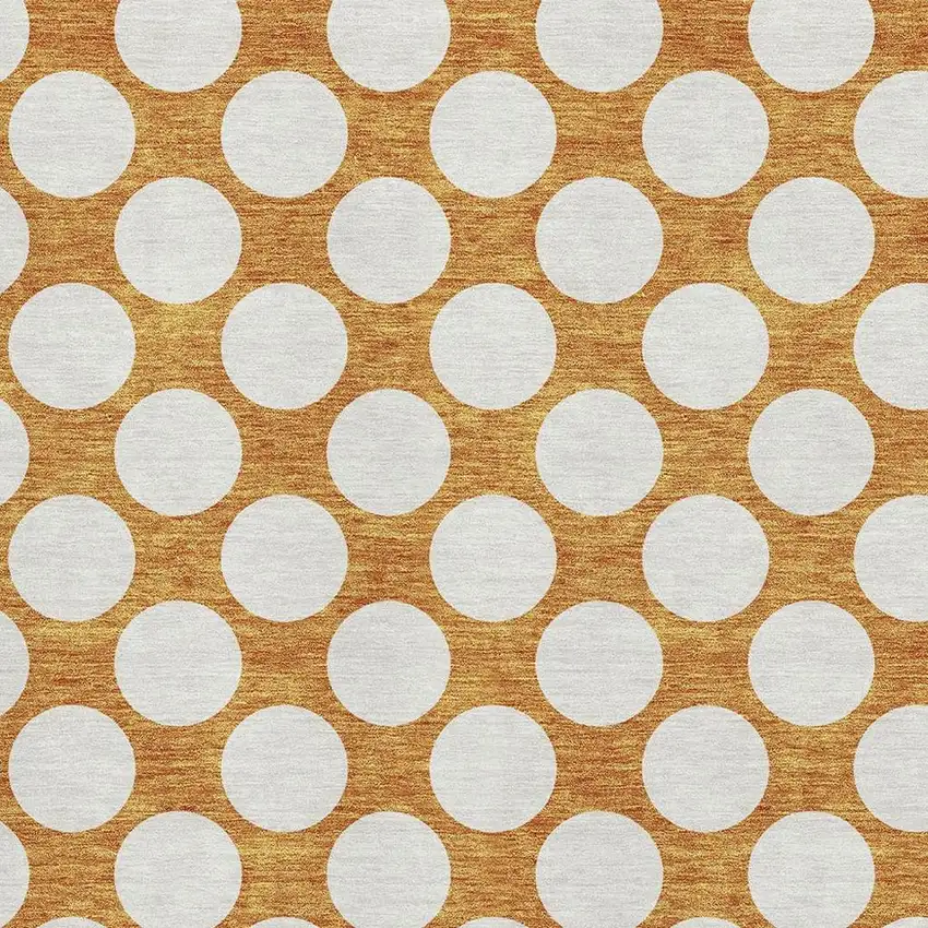 Orange And Ivory Polka Dot Washable Area Rug With UV Protection Photo 3