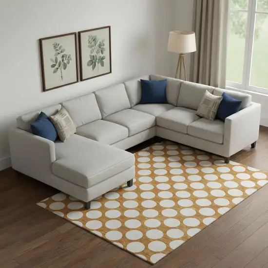 Orange And Ivory Polka Dot Washable Area Rug With UV Protection Photo 1