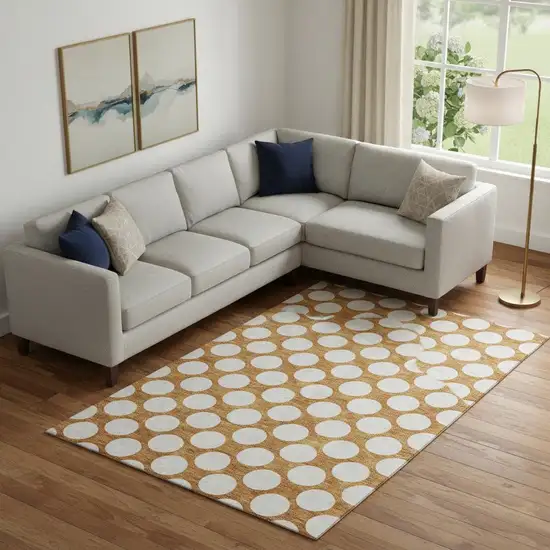 Orange And Ivory Polka Dot Washable Area Rug With UV Protection Photo 1