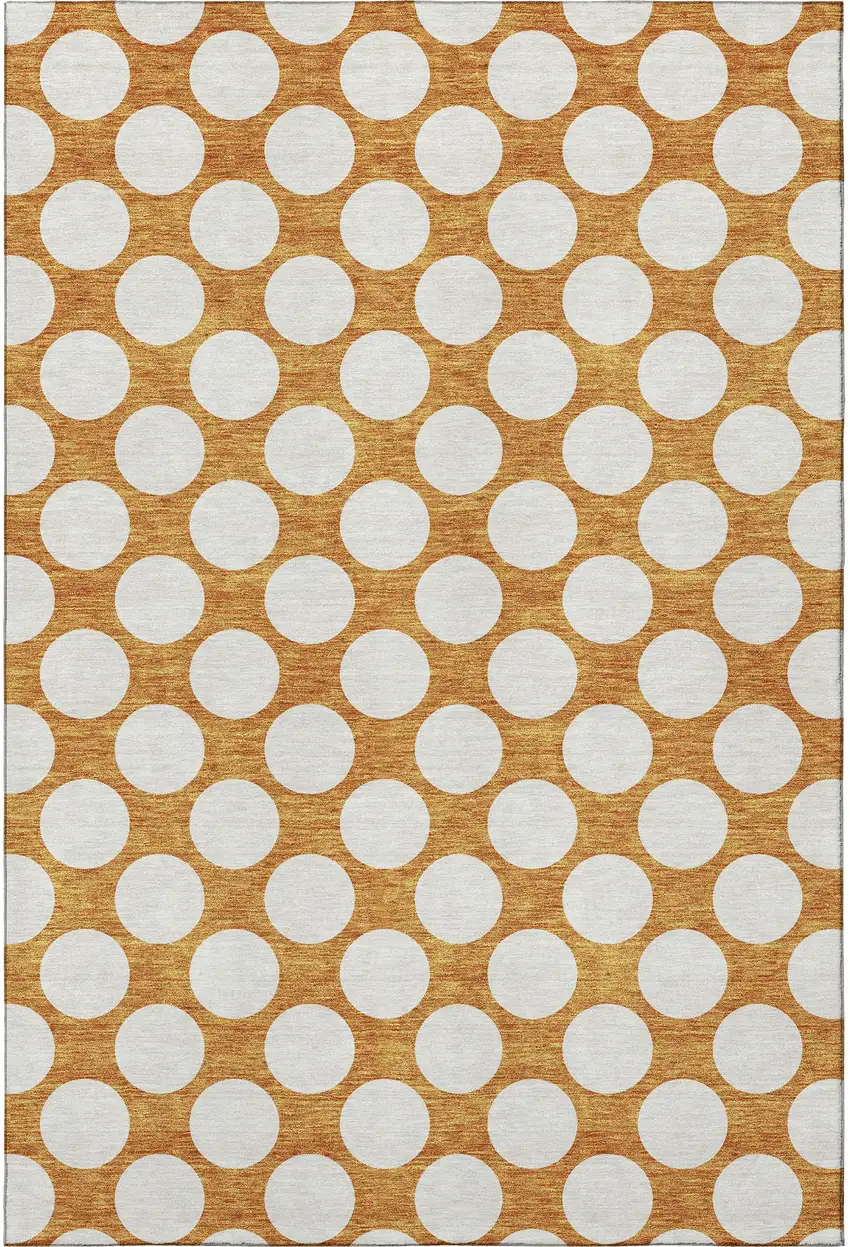 Orange And Ivory Polka Dot Washable Area Rug With UV Protection Photo 4