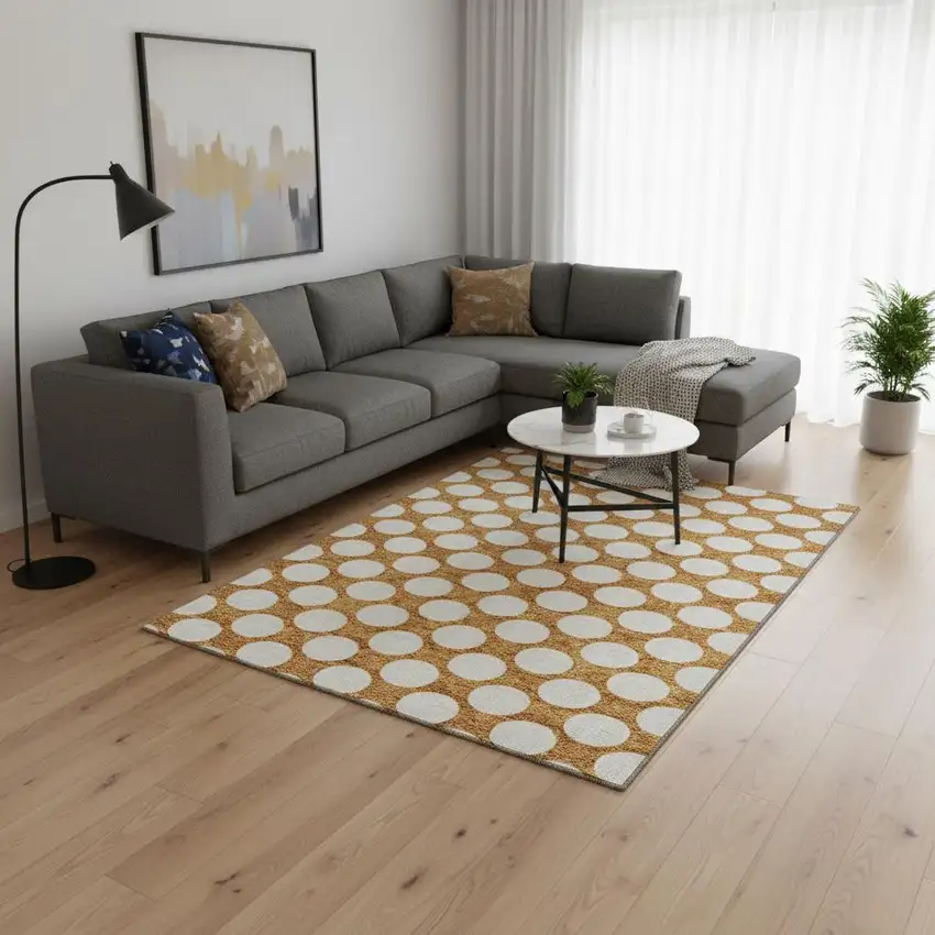 Orange And Ivory Polka Dot Washable Area Rug With UV Protection Photo 2