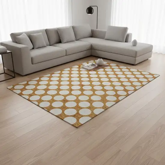Orange And Ivory Polka Dot Washable Area Rug With UV Protection Photo 2