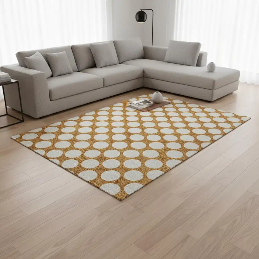 Orange And Ivory Polka Dot Washable Area Rug With UV Protection Photo 2