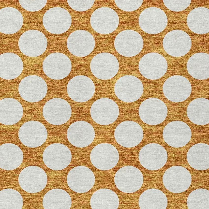 Orange And Ivory Polka Dot Washable Indoor Outdoor Area Rug Photo 6
